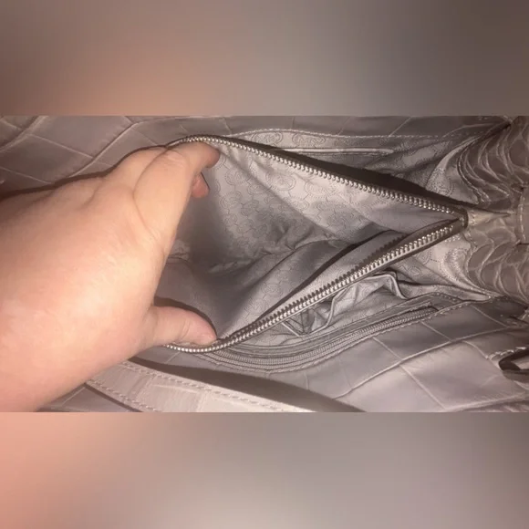 Michael Kors Leather Satchel Dove Grey Croc Embossed Dillon Purse NWOT - Picture 11 of 13